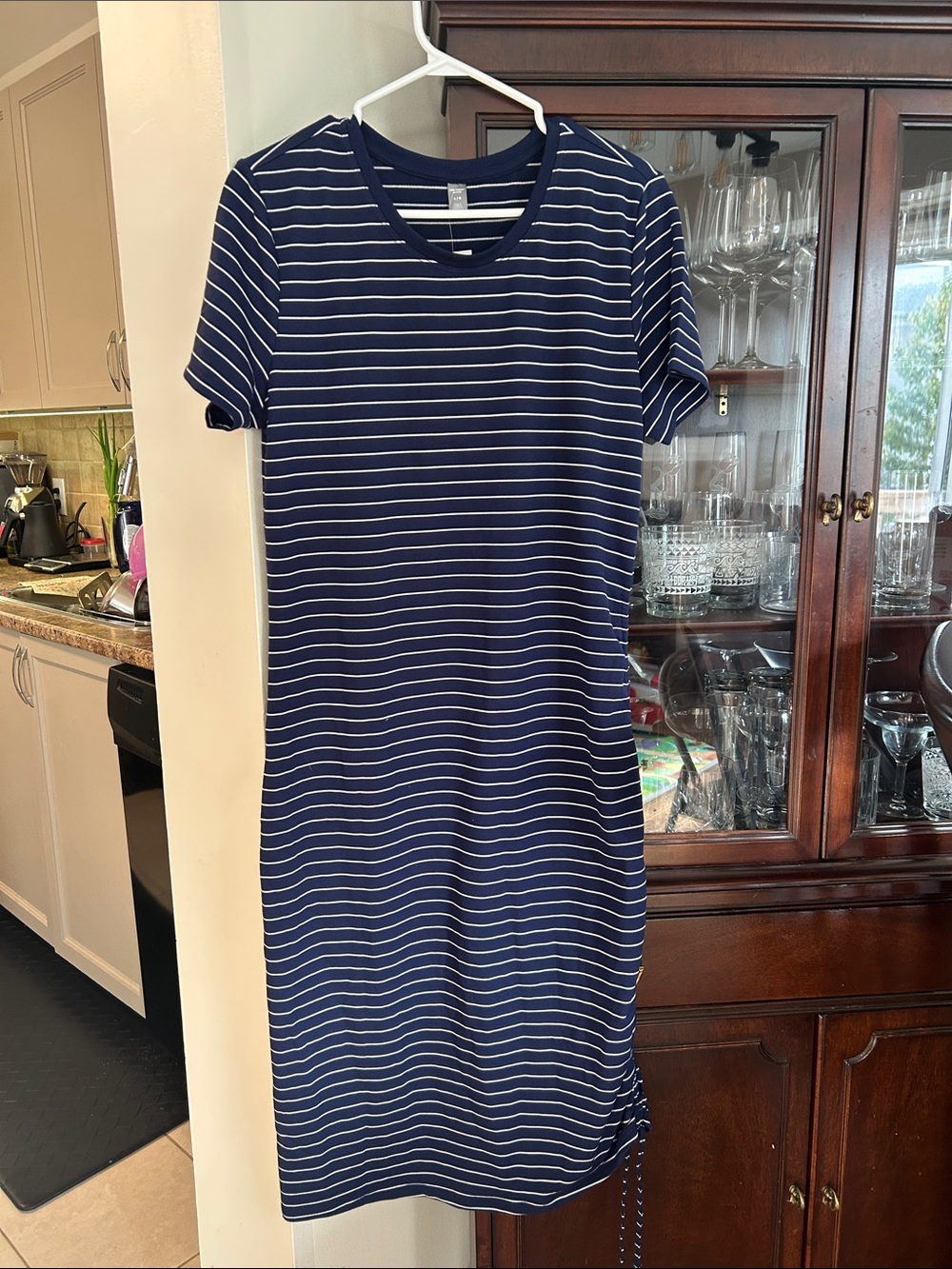 Joe Fresh Navy and White Striped T‑Shirt Midi Dress